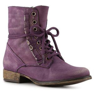 BETSEY JOHNSON Purple Leather "LITZA" Victorian Combat Style Boots Size 11